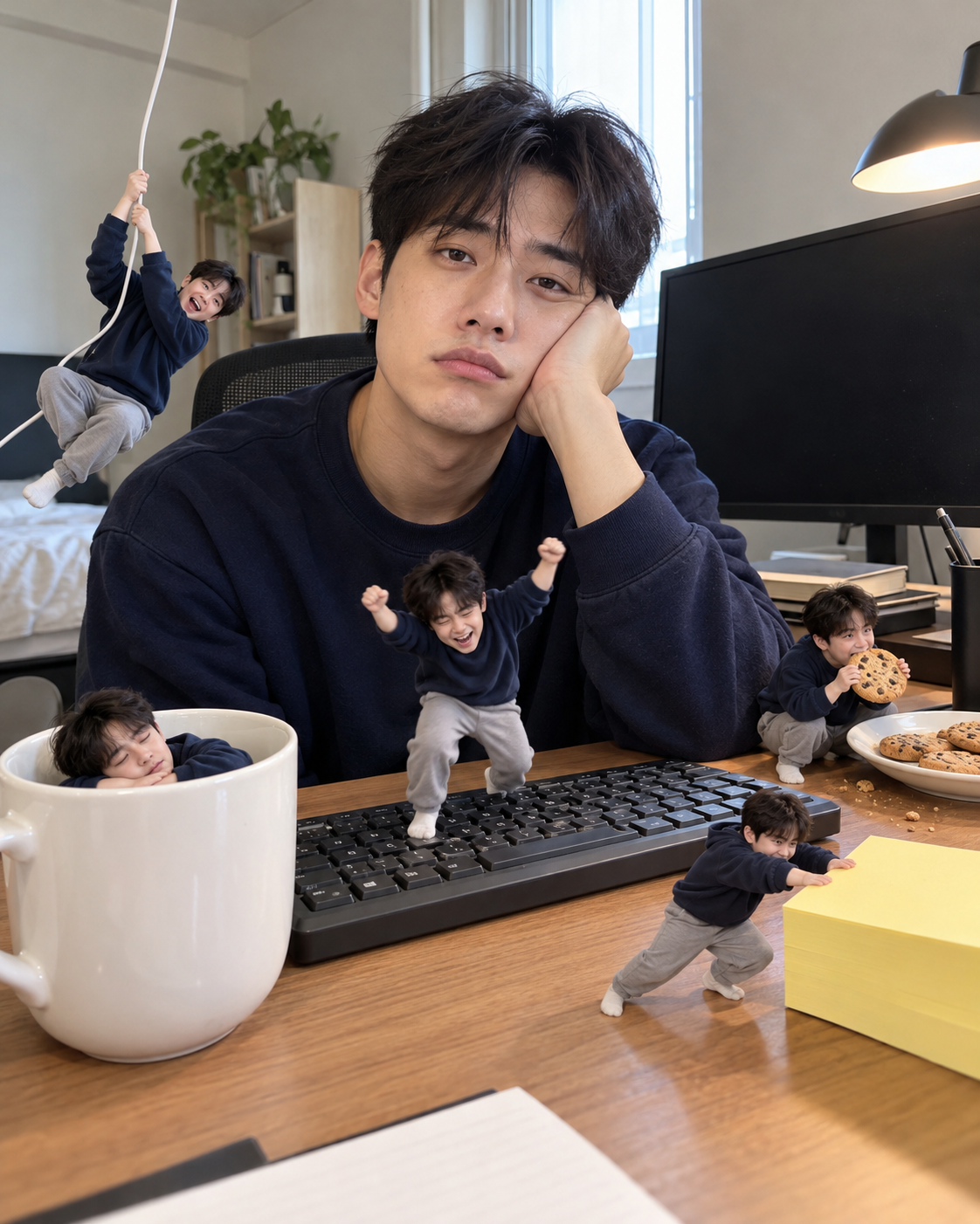책상을 점령한 월요병 분신들 결과 예시