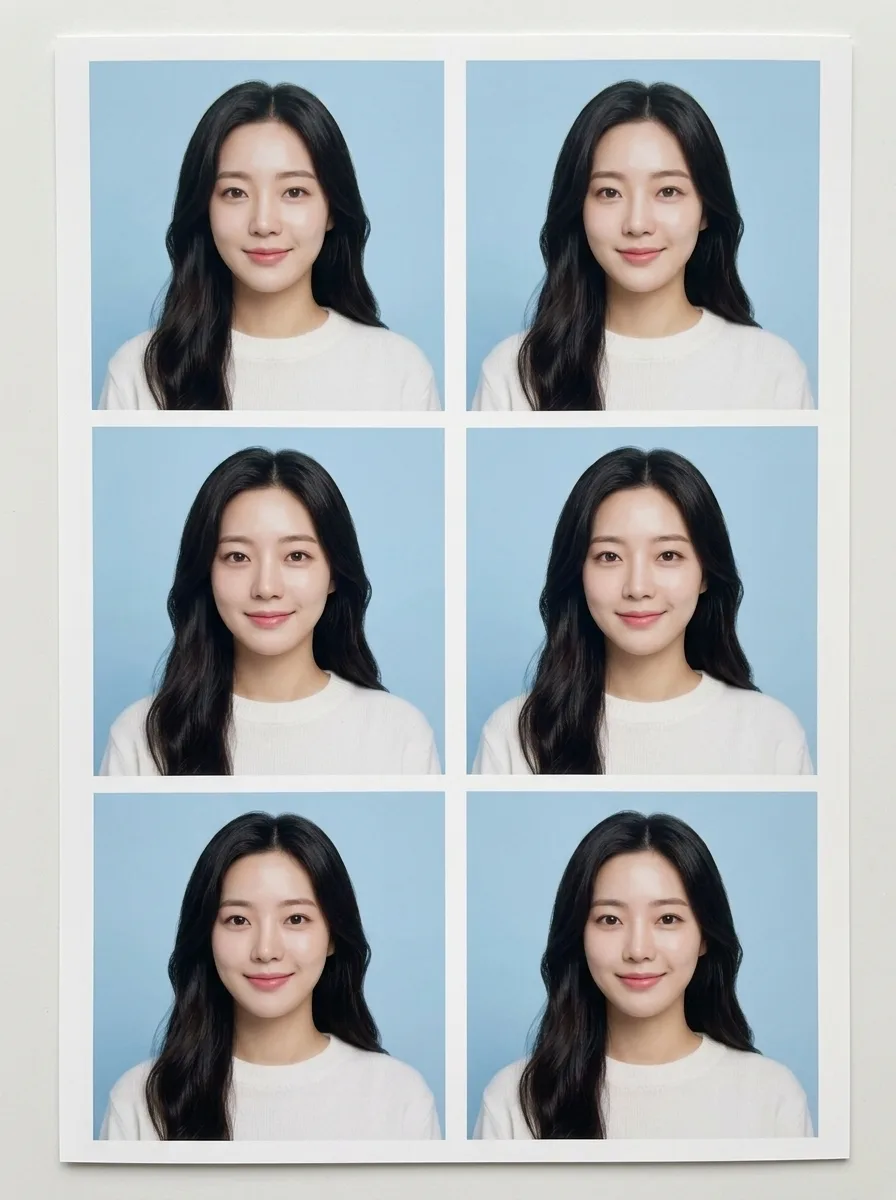 하늘색 배경 증명사진 6컷 결과 예시
