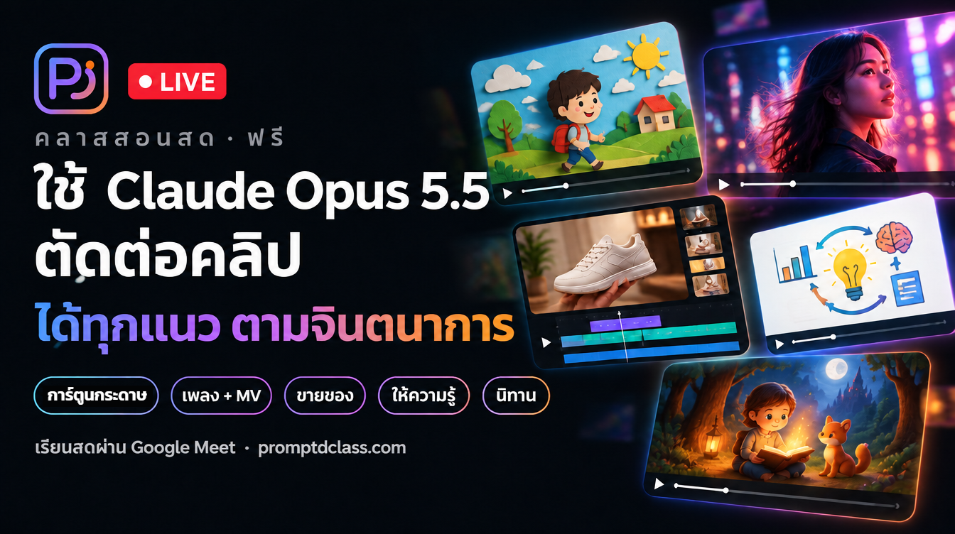 สอนสดฟรี: ใช้ Claude Opus 5.5 ตัดต่อคลิป ได้ทุกแนว ตามจินตนาการ