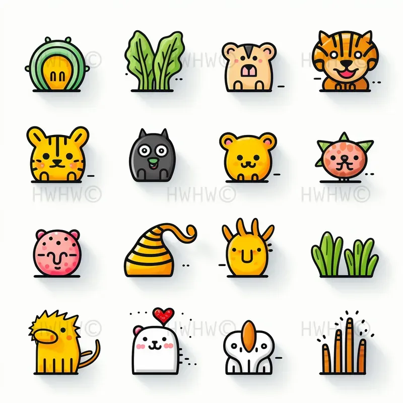 Cute 2D Cartoon Doodle Icon Sets