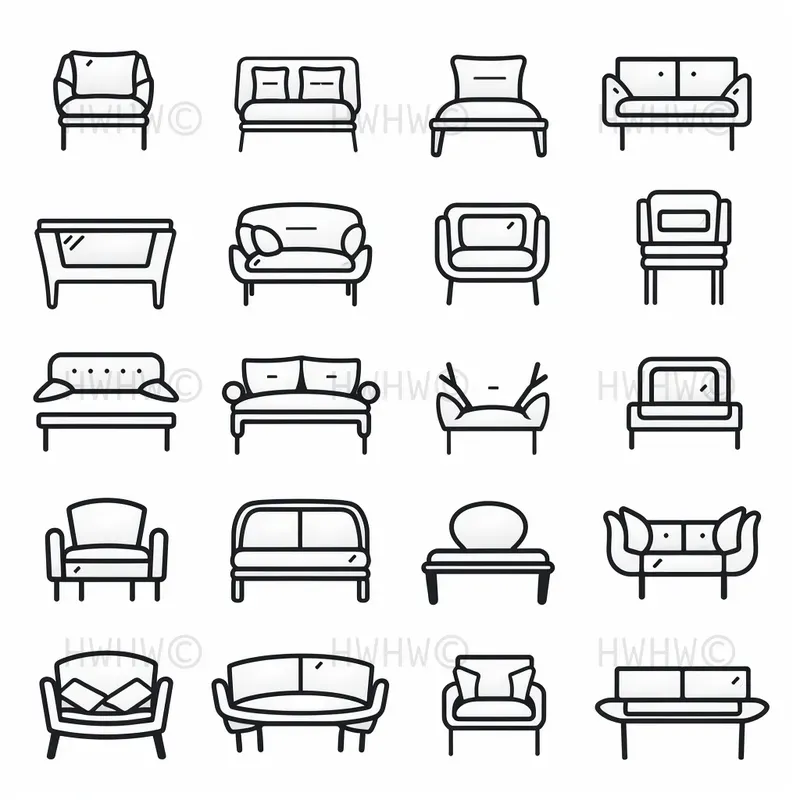 2D Black And White Outline Ui Icon Sets