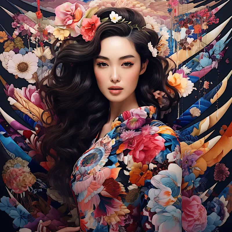 Japanese Illustrations With Flowers