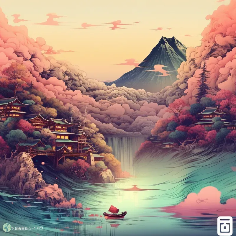 Japanese Watercolor Fusion Art