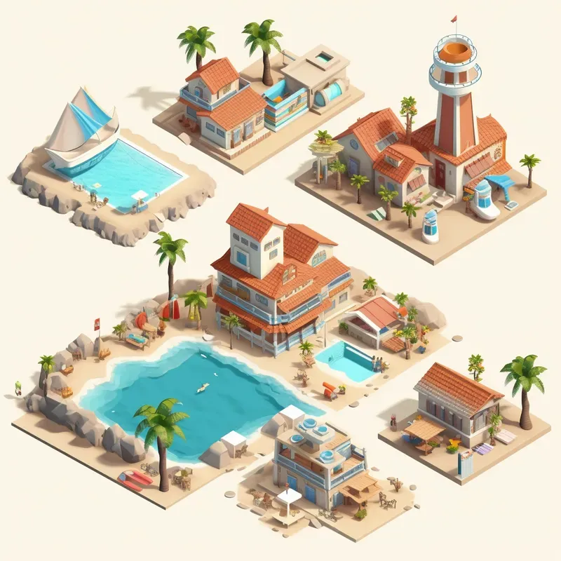 3D Isometric Sets Of Objects For Games