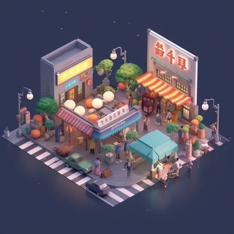 Isometric Views Bustling City Nights