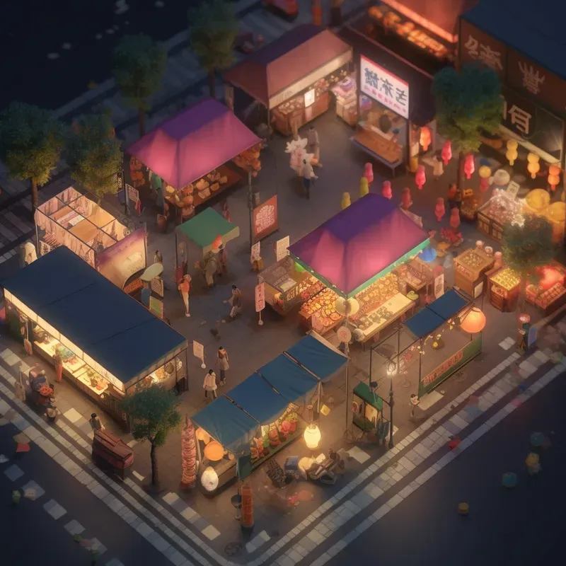 Isometric Views Bustling City Nights