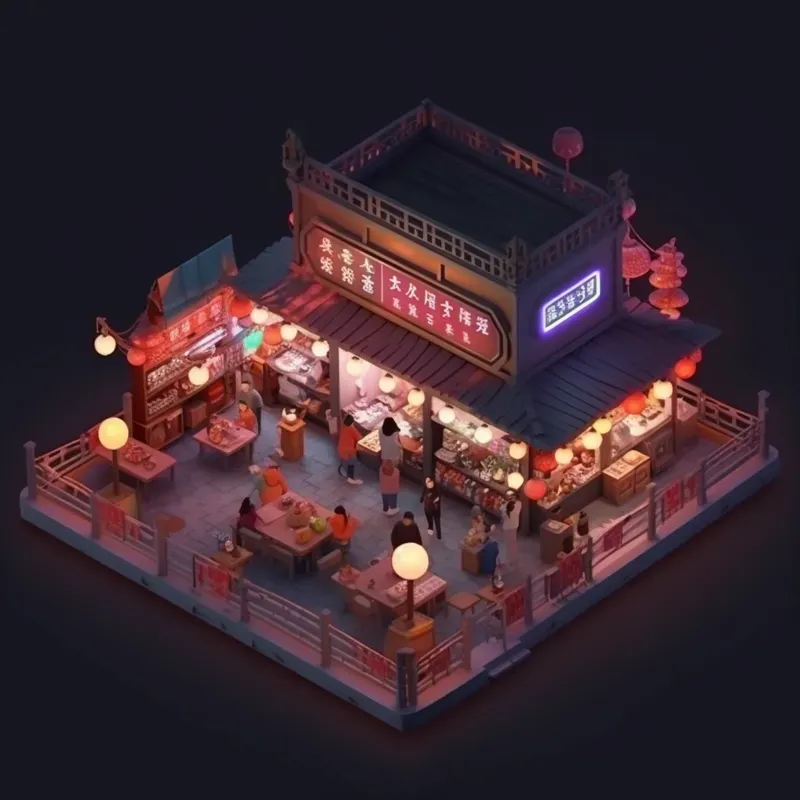 Isometric Views Bustling City Nights