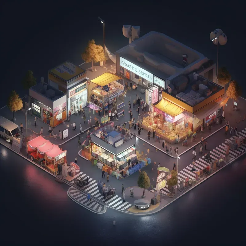 Isometric Views Bustling City Nights