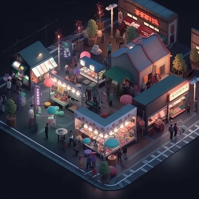 Isometric Views Bustling City Nights