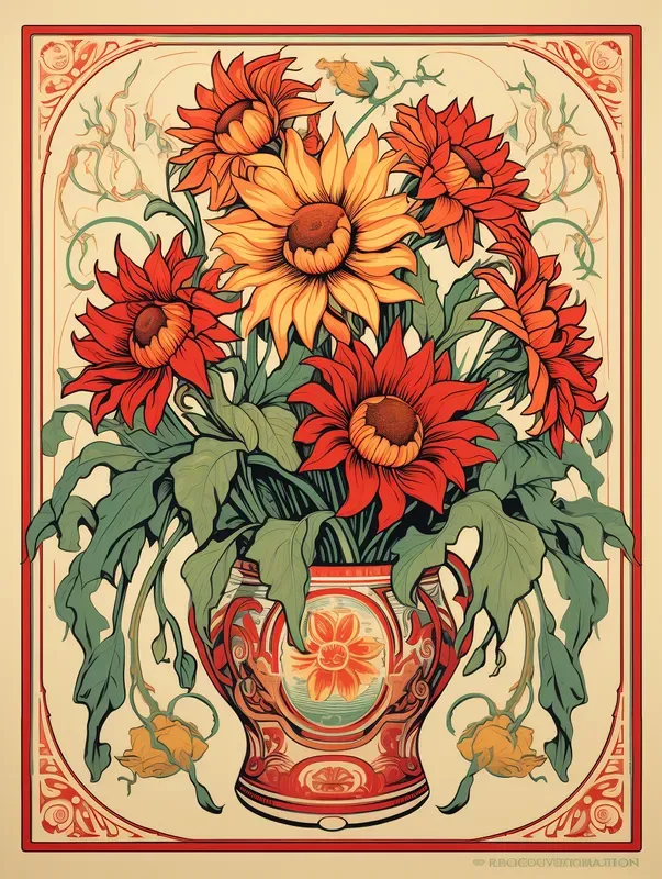 Art Nouveau Flowers In Frames