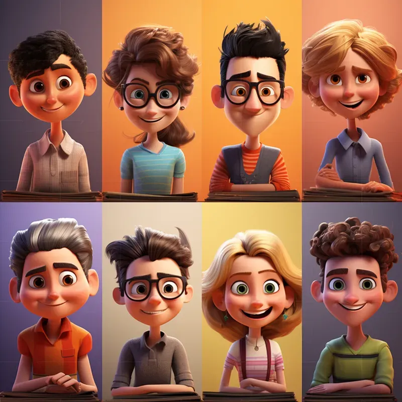 Cartoon Characters In The Pixar Style