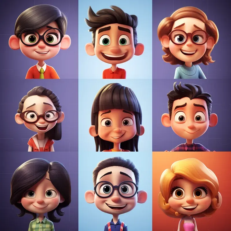 Cartoon Characters In The Pixar Style