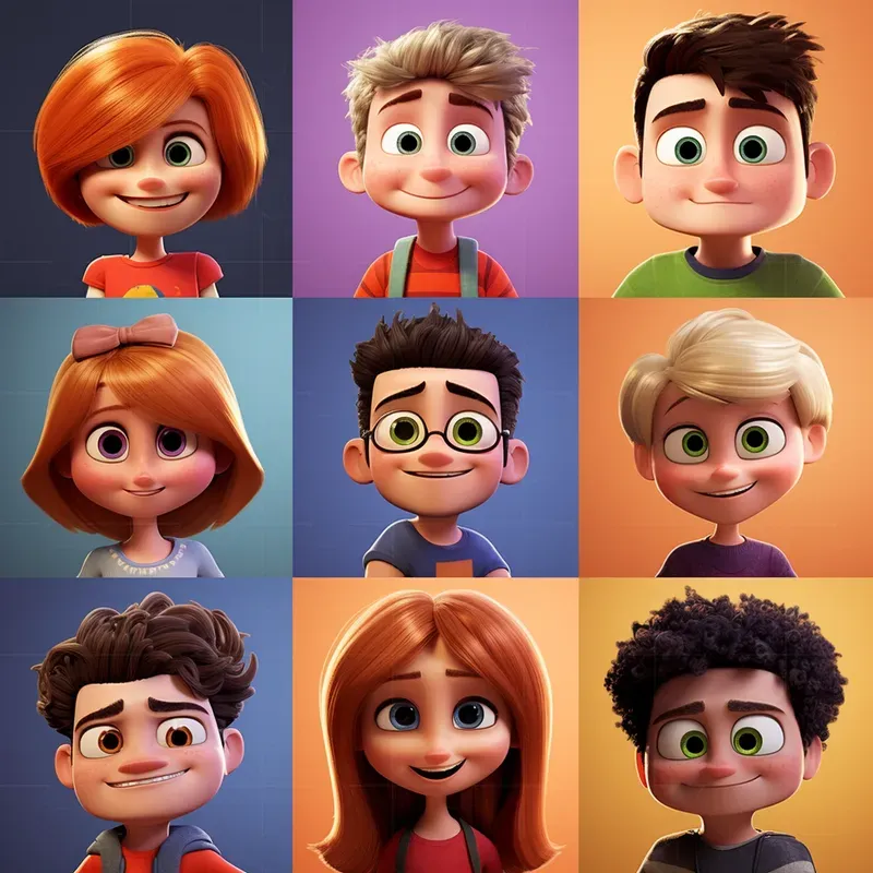 Cartoon Characters In The Pixar Style