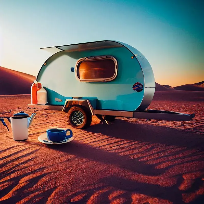 Teardrop Trailer Camping Sunrise Scene