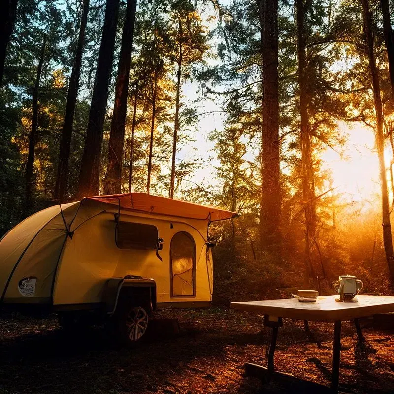 Teardrop Trailer Camping Sunrise Scene