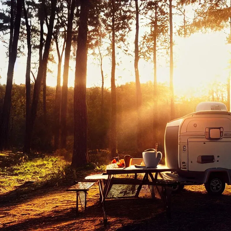 Teardrop Trailer Camping Sunrise Scene
