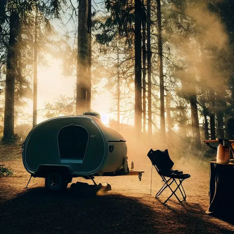 Teardrop Trailer Camping Sunrise Scene