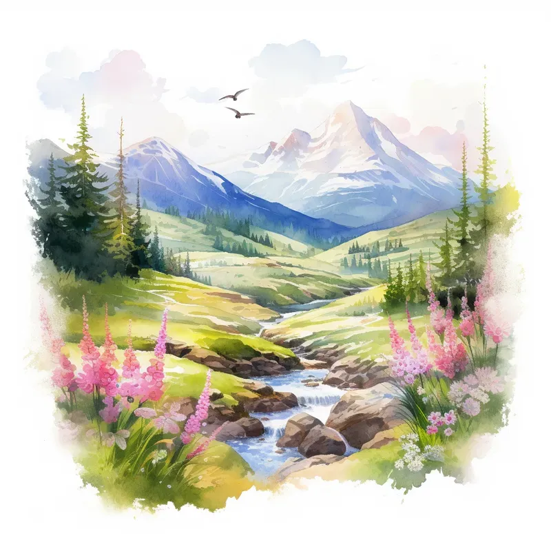 Watercolor Landscape Scene Cliparts