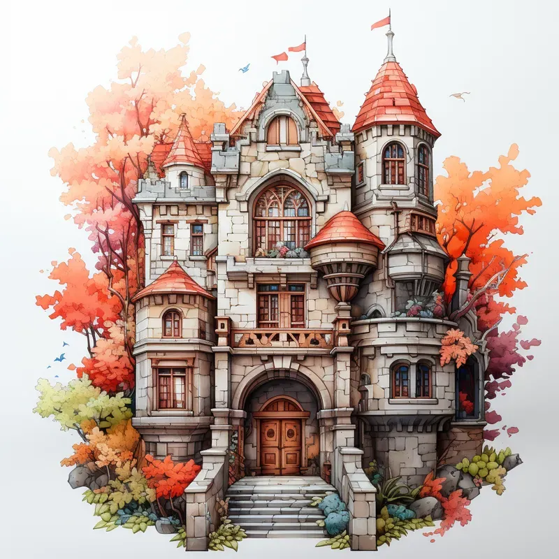 Enchanting Stone Watercolor Citadels