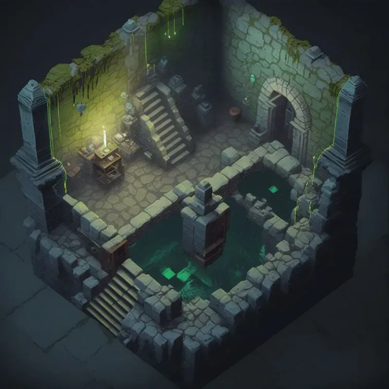 Isometric Video Game Dungeon Rooms
