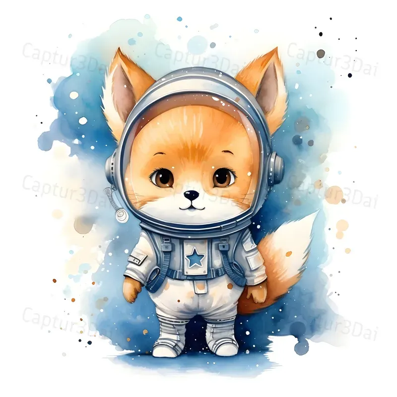 Cute Astronaut Animals Nursery Wall Art