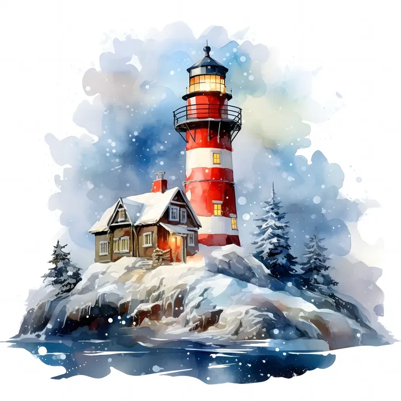 Christmas Village Watercolor Art