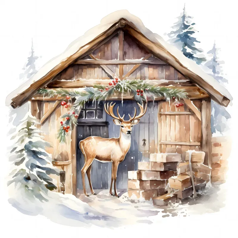 Christmas Village Watercolor Art