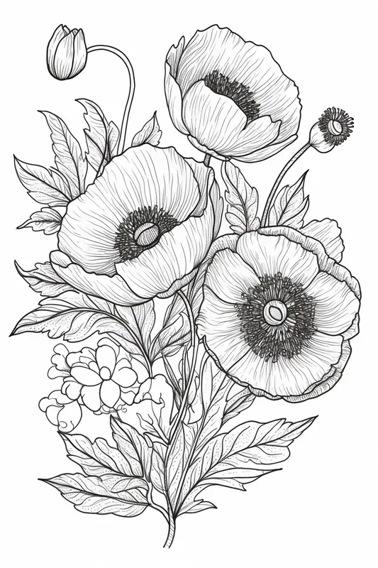 Embroidery Flowers Coloring Pages