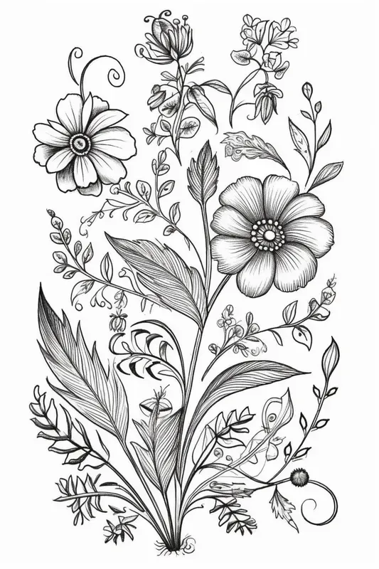 Embroidery Flowers Coloring Pages