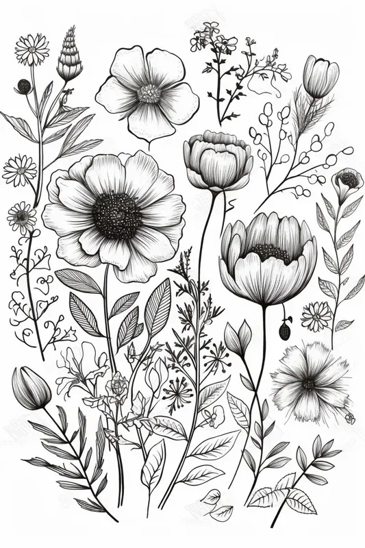 Embroidery Flowers Coloring Pages