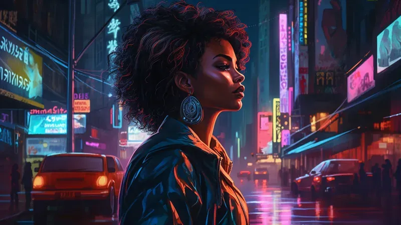 People In Neon Street Illustrations