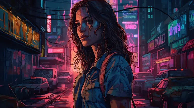 People In Neon Street Illustrations