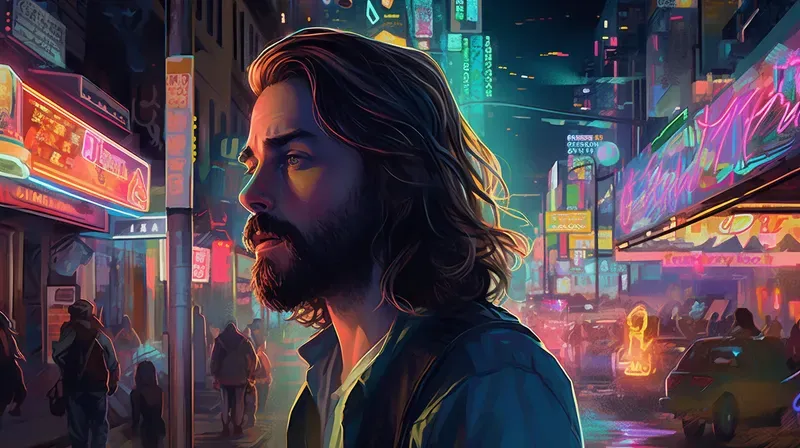 People In Neon Street Illustrations