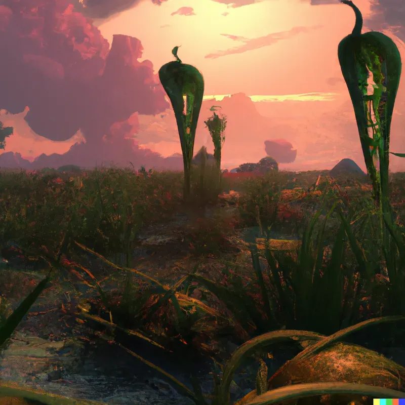 Alien Planet Landscape with Plants