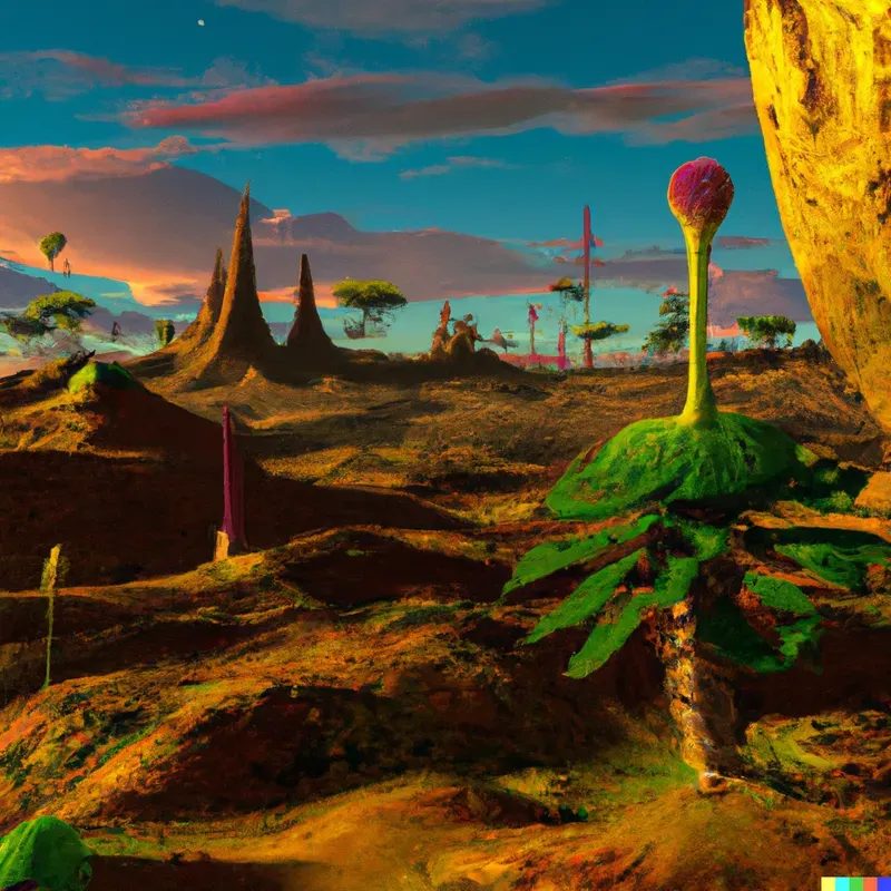 Alien Planet Landscape with Plants