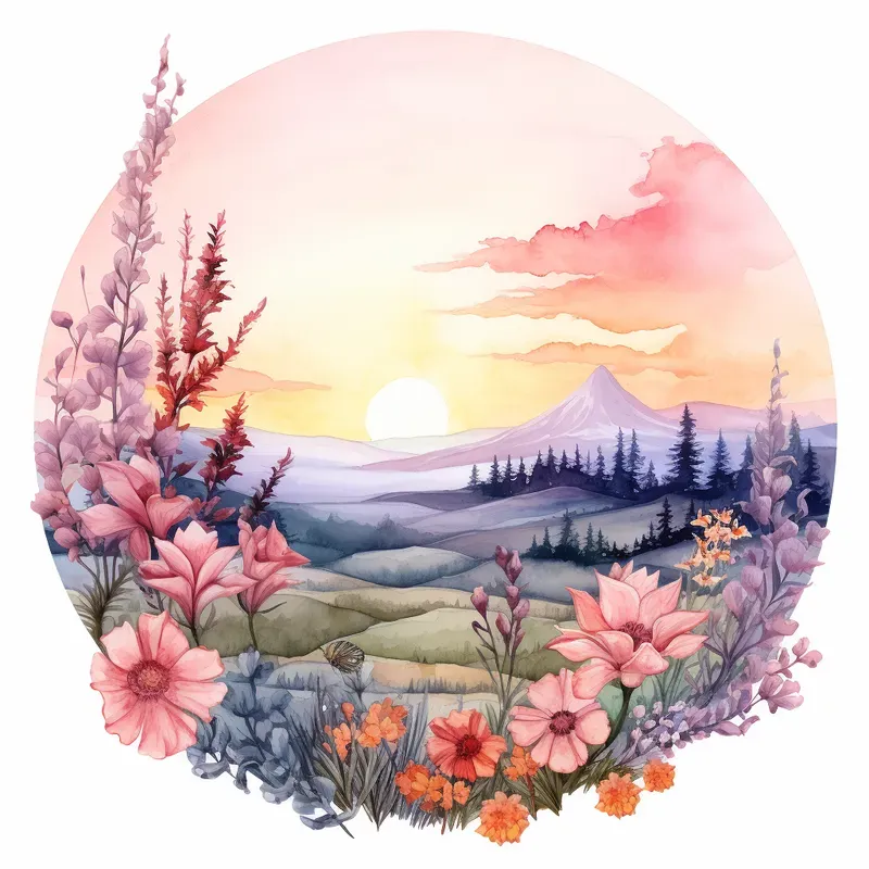 Circular Watercolor Clipart Landscapes