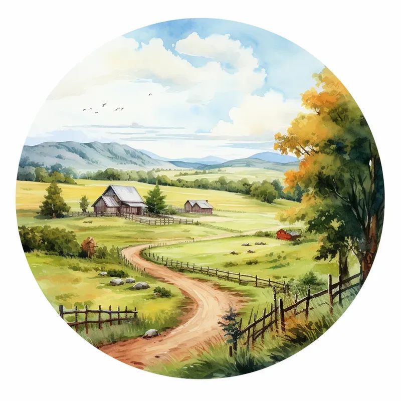 Circular Watercolor Clipart Landscapes