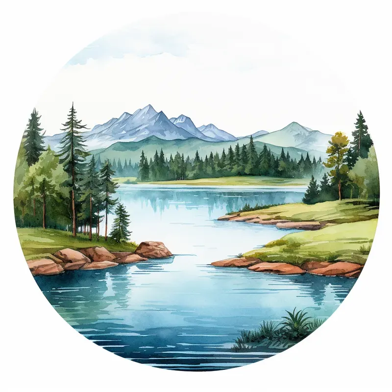Circular Watercolor Clipart Landscapes