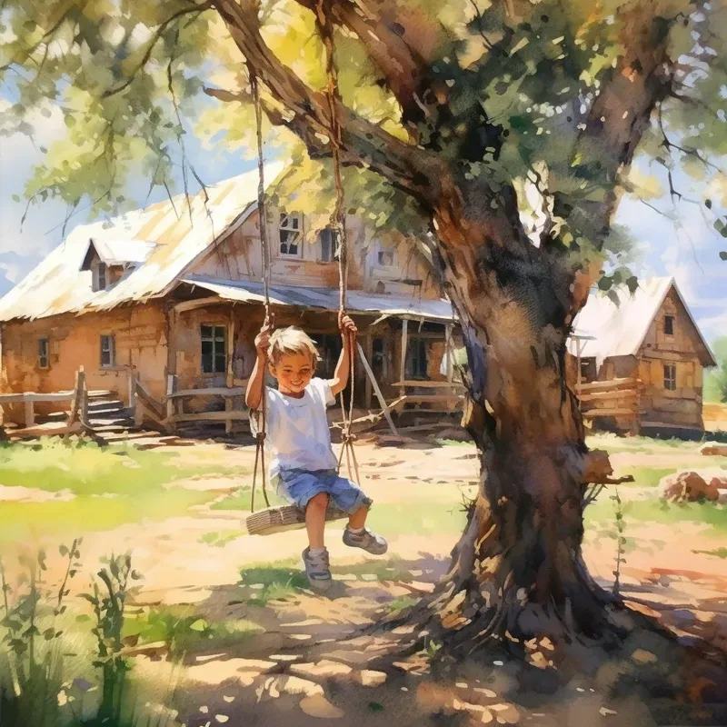 Sweet Childhood Memories Watercolor Art