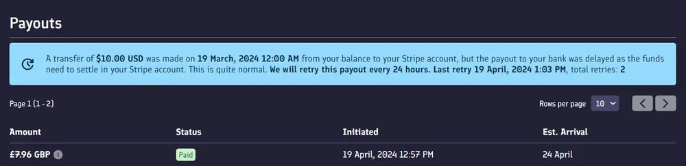 Delayed payout message on PromptBase account page
