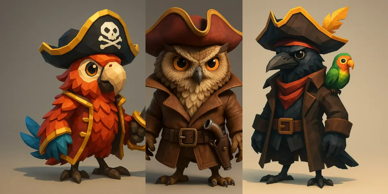 3d Bird Pirates Game Characters