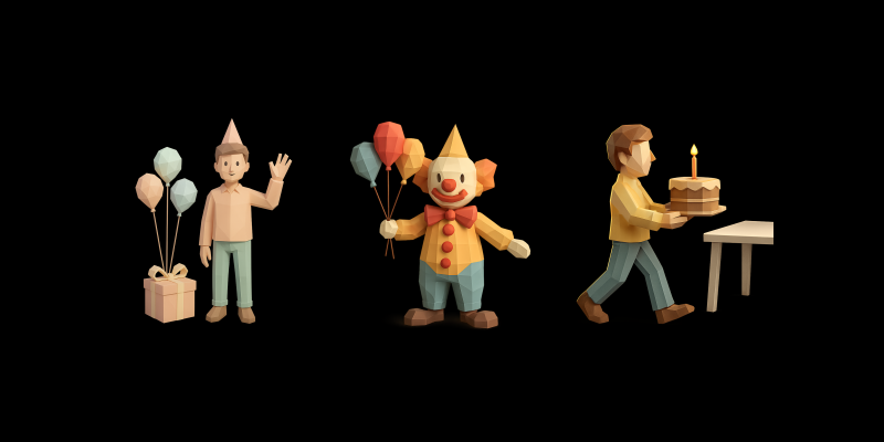 Lowpoly Birthday Party Characters