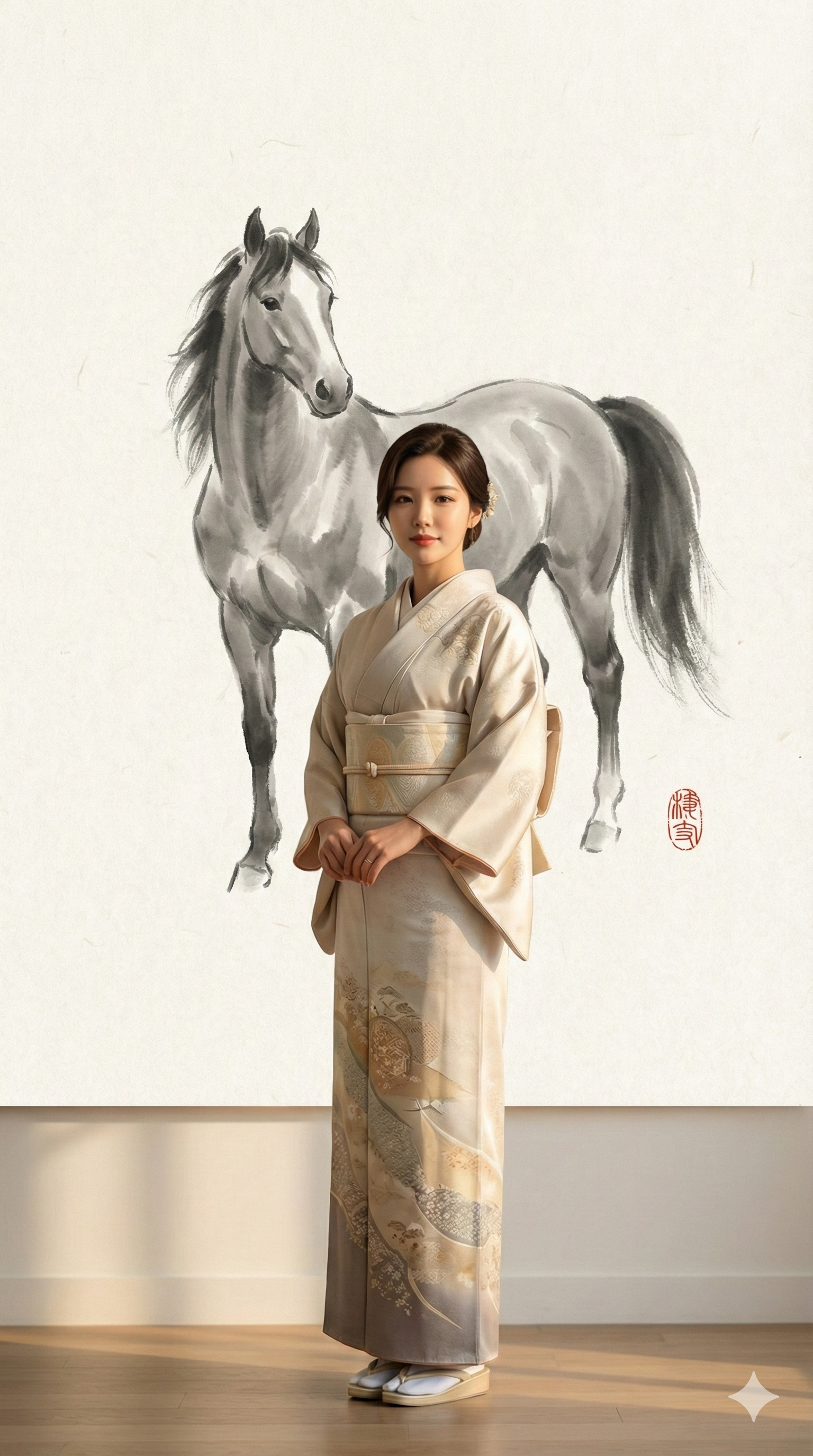 午年の墨絵背景 - After