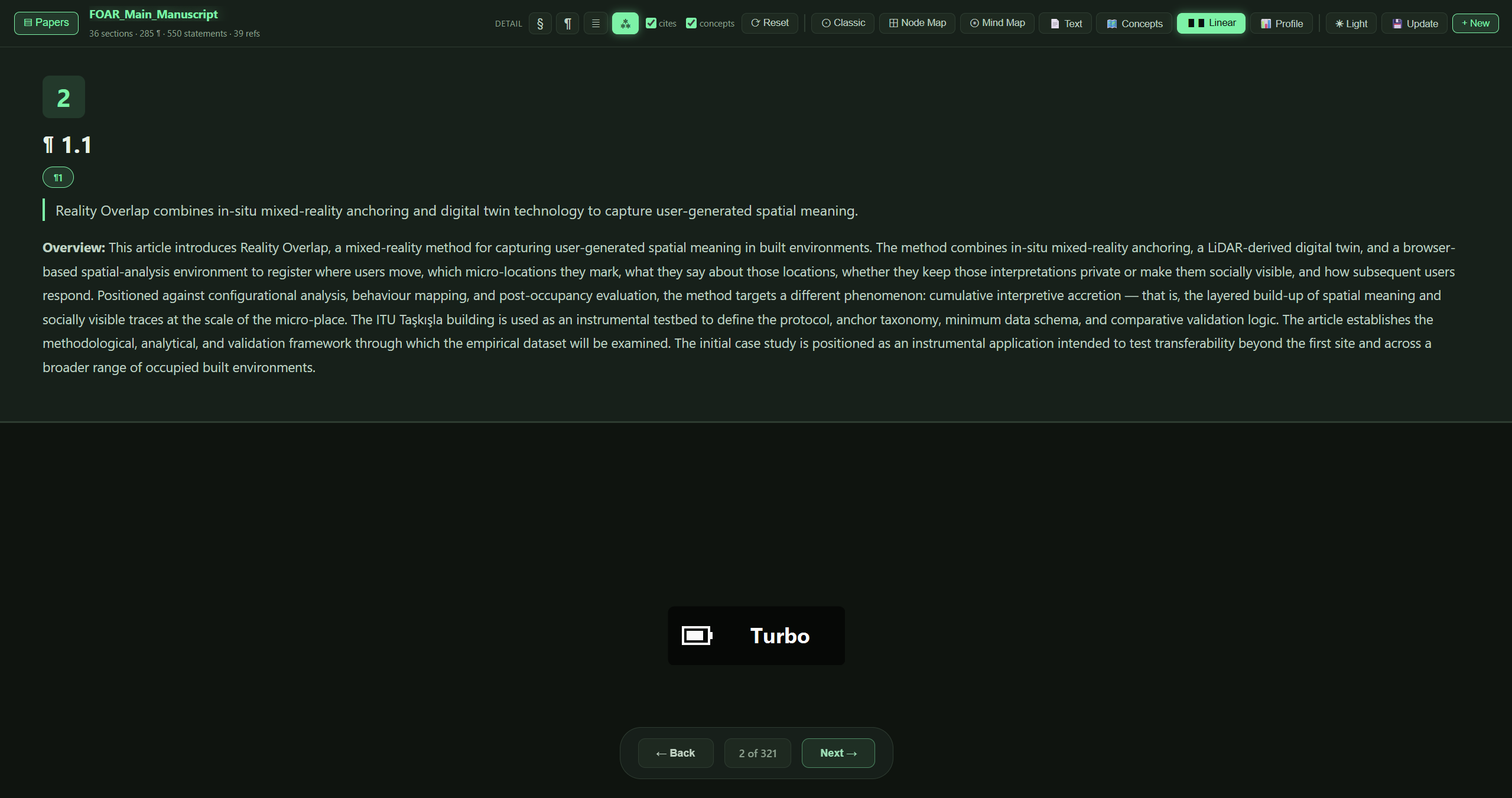linear text view