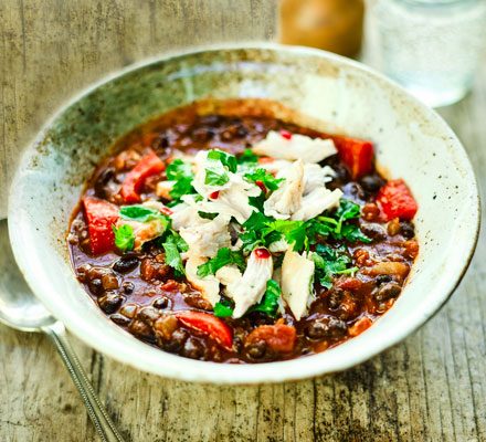 mexican-style-bean-soup-with-shredded-chicken-and-lime
