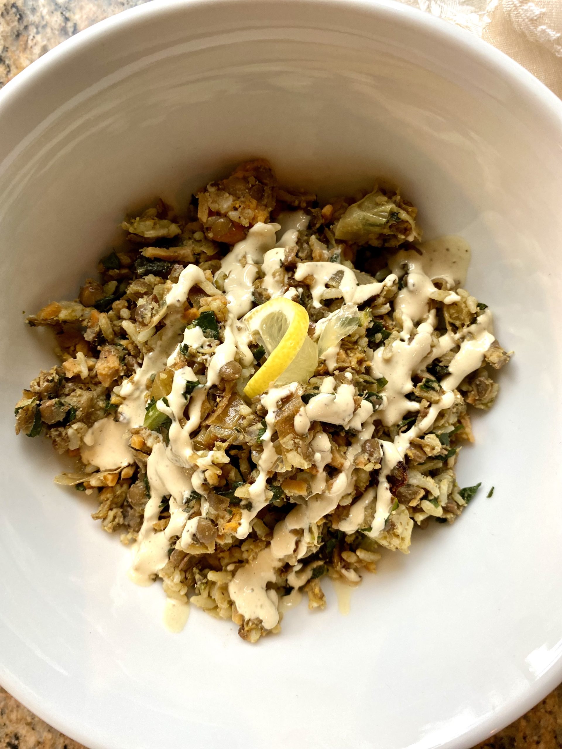 lentils-veggies-and-rice-with-tahini-sauce