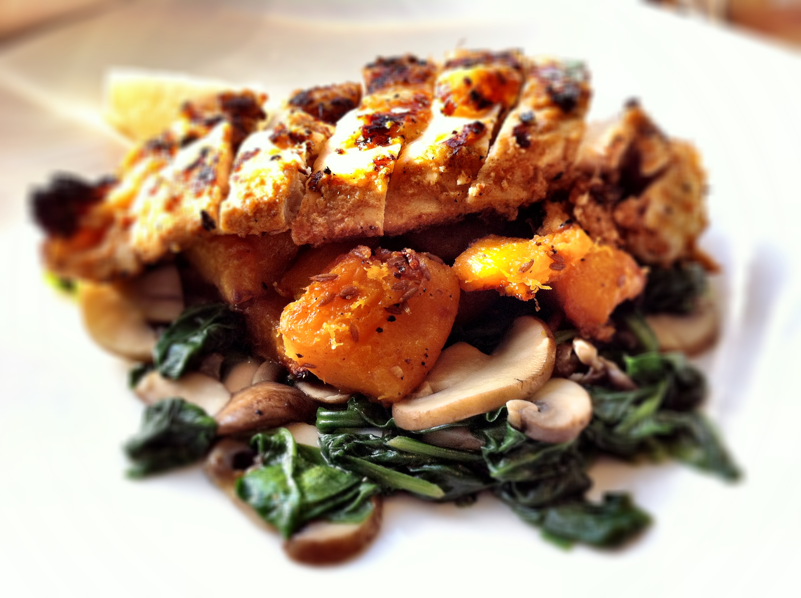 seed-crusted-chicken-kiev-with-sage-roasted-butternut-squash-and-wilted-spinach