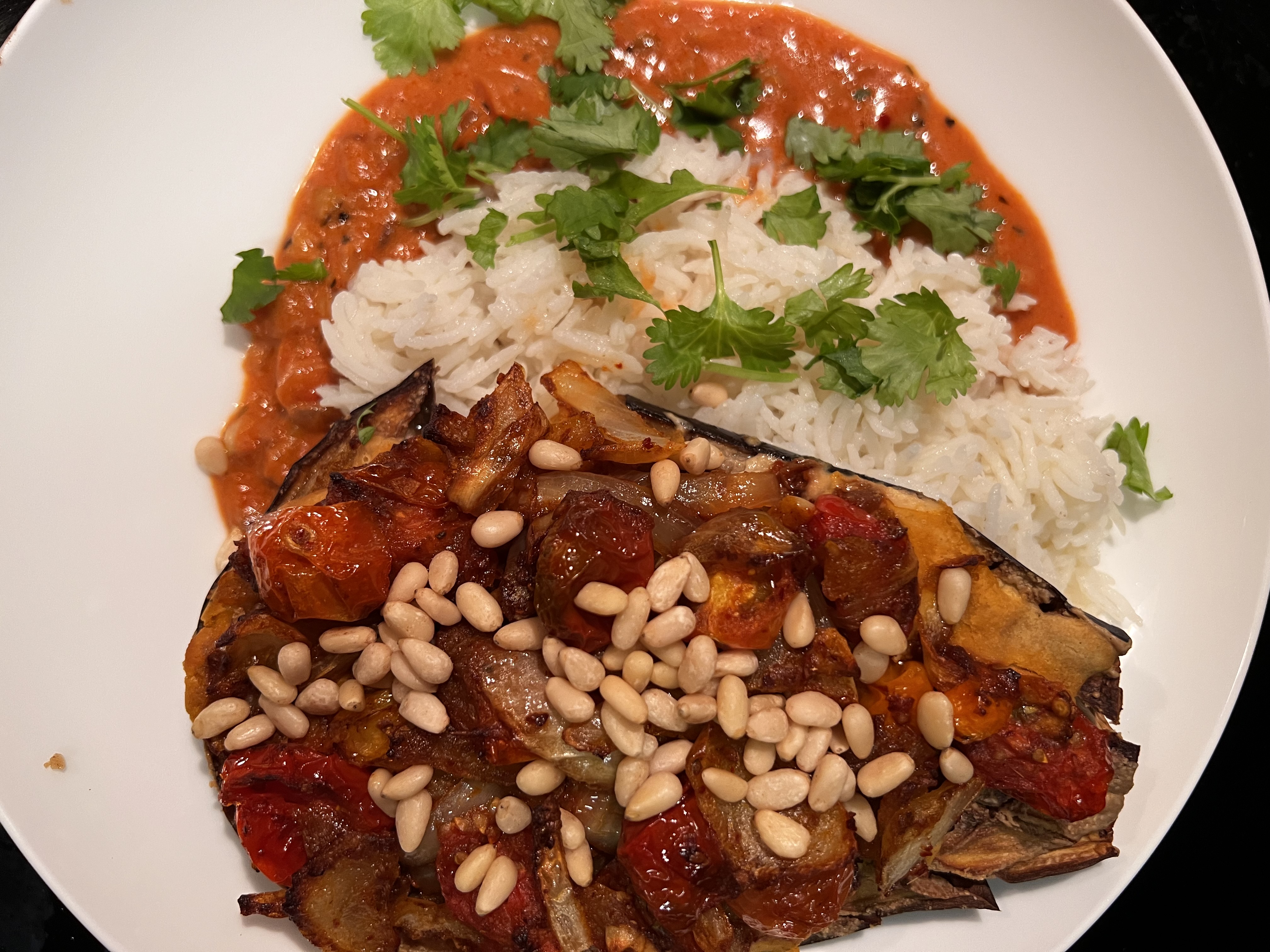 vegan-roasted-eggplant-with-hummus-and-caramelized-tomatoes-and-onions