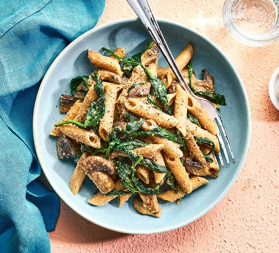 vegan-creamy-spinach-and-mushroom-penne