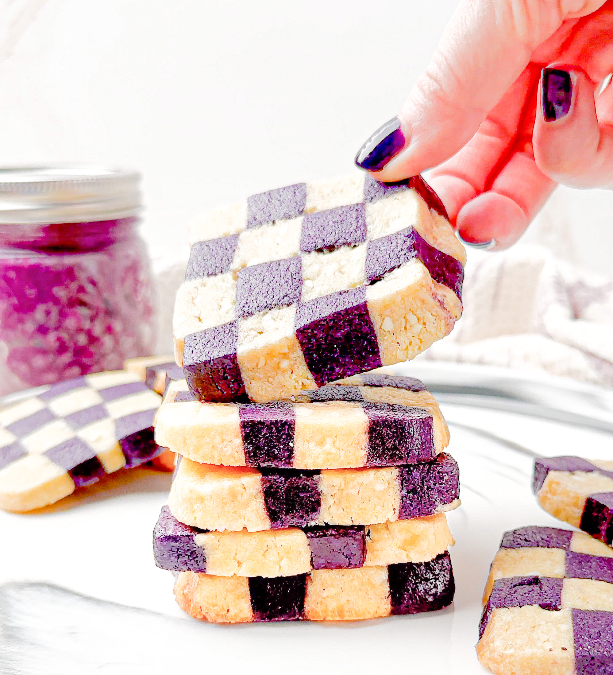 white-chocolate-and-ube-checkerboard-cookies